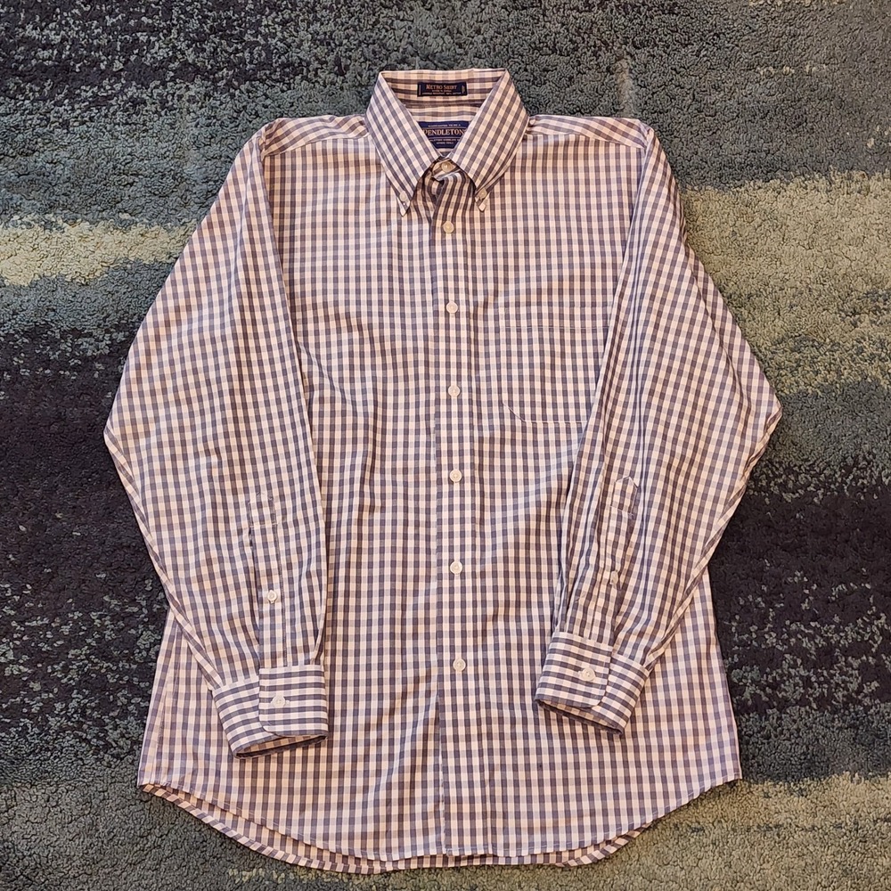 Pendleton Metro Shirt Mens Small Plaid White Gray Button Up Long Sleeve